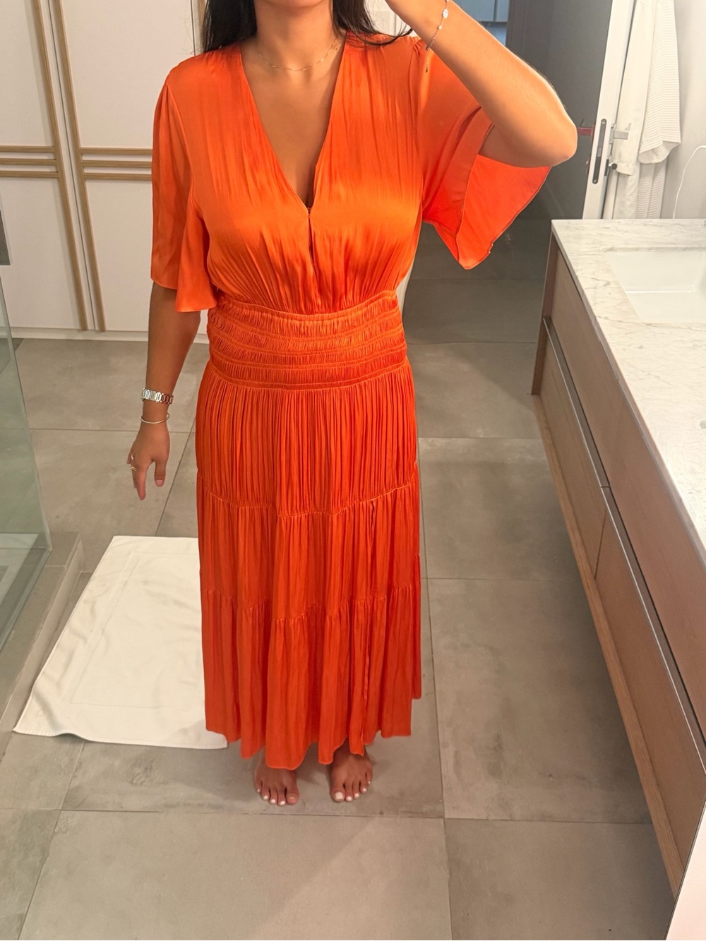 Maje V-Neck Orange Tiered Maxi Dress